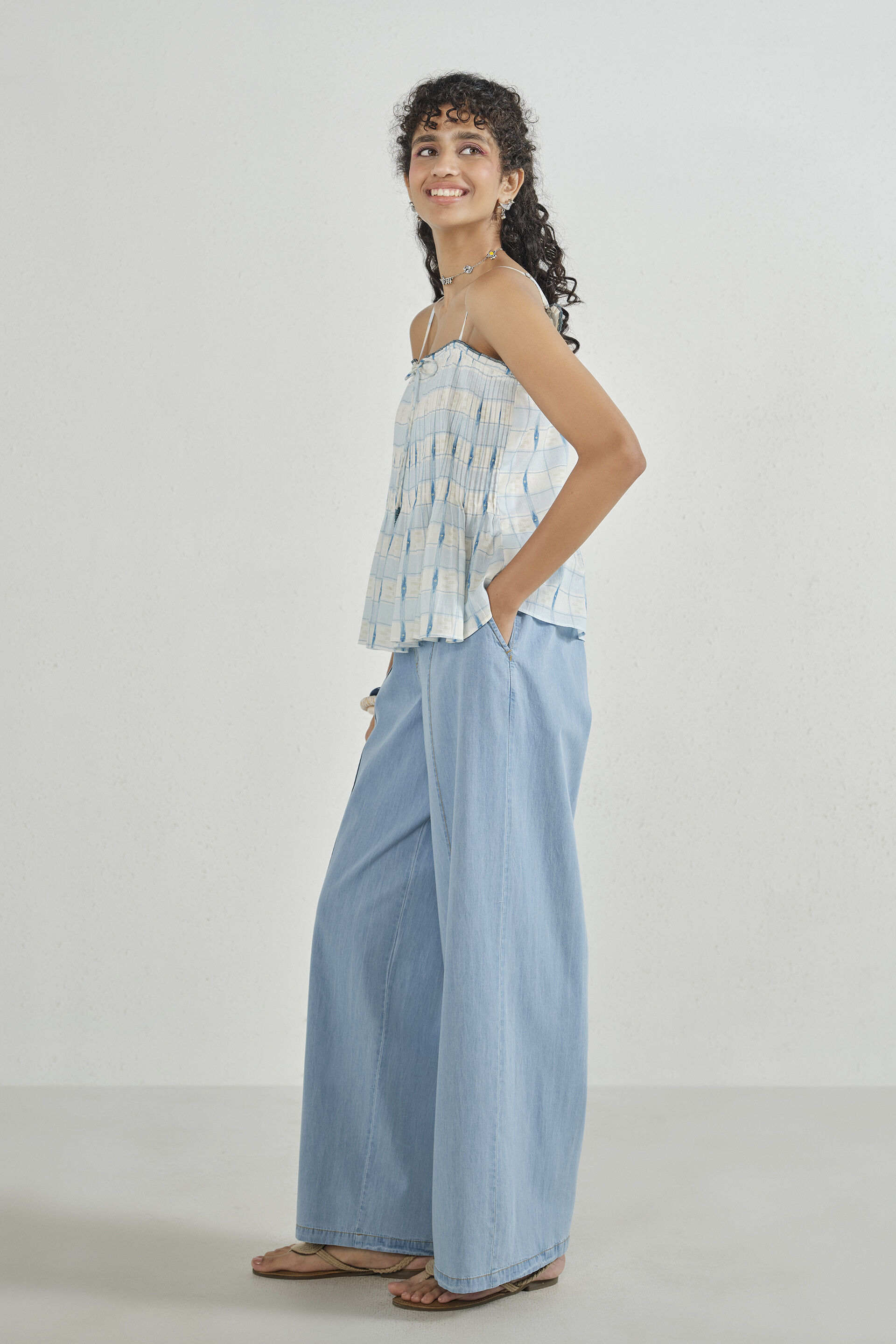 Split Tone Printed Cotton Top, White, image 4